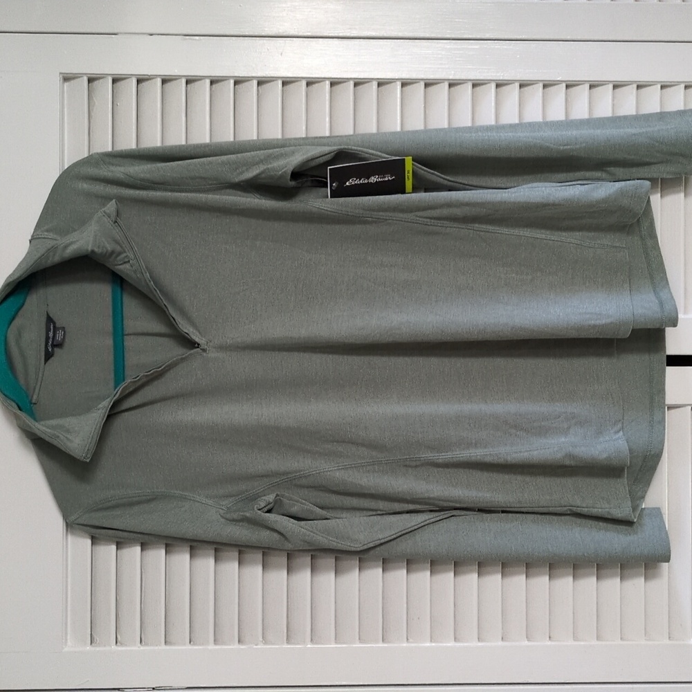 NWT Eddie Bauer women's xl quarter zip pullover layer green grey thumbho…